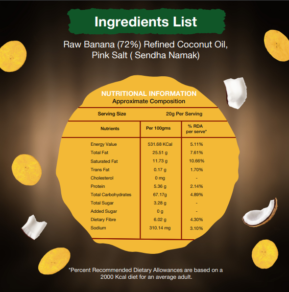 Banana Chips in Coconut Oil and Rock Salt 340gm (85gmsX4Packs)